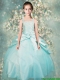 Popular Straps Beaded Mini Quinceanera Dresses in Aqua Blue