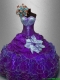 Beautiful Sequined Purple Sweet 16 Gowns with Ruffles