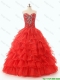 Discount Beaded and Ruffled Layers Quinceanera Dresses in Red