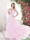 2016 Exquisite Beading Baby Pink Prom Dresses with Brush Train