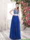 Beautiful Brush Train Halter Top Prom Dresses in Blue