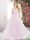 Elegant Beaded and Appliques Prom Dresses with Brush Train