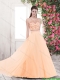 Elegant Beaded Brush Train Prom Dresses with Criss Cross