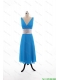 Cheap 2016 Spring Empire V Neck Tea Length Prom Dresses with Belt