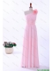 Cheap Custom Made Empire One Shoulder Hand Made Flowers Prom Dresses in Baby Pink