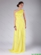 Elegant One Shoulder Sashes Yellow Prom Dresses with Sweep Train for 2016