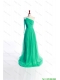 Pretty Affordable Appliques Green Long Prom Dress with Sweep Train for 2016