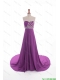 Pretty Fashionable Beaded Court Train Prom Dresses in Eggplant Purple