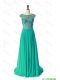 Pretty New Style Bateau Beading Brush Train Prom Dress in Turquoise