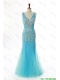 Pretty Sexy Mermaid V Neck Backless Beading Long Prom Dresses for 2016