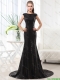 Beautiful Column Bateau Brush Train Sequins Prom Dresses in Black