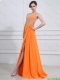 Exquisite Beading and High Slit Orange Prom Dresses with Brush Train