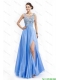 Gorgeous Brush Train Prom Dresses with Appliques and High Slit