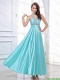 Gorgeous Halter Top Beading Ankle Length Aqua Blue Prom Dresses