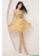 Luxurious A Line Gold Sweetheart Prom Gowns with Lace Up