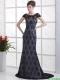 Luxurious Column Lace Black Prom Dresses with Brush Train