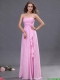 Modest Ruching and Hand Made Flower Prom Dress in Rose Pink