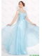 Perfect Straps Ruched Light Blue Prom Dresses with Beading