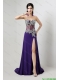 Popular Brush Train Prom Dresses with Beading and High Slit