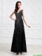 Popular Empire V Neck Beaded Backless Prom Dresses in Black