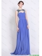 Pretty Bateau Zipper Up Blue Prom Dresses with Brush Train