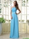 Wonderful One Shoulder Belt and Ruffles Aqua Blue Long Prom Dresses