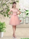 Discount Off the Shoulder Hand Made Flowers Prom Dresses in Baby Pink