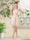 Modern Straps Short Appliques Dama Dresses in Champagne