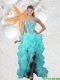 Popular Beaded Sweetheart Aqua Blue Prom Dresses with High Low