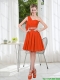 Rust Red One Shoulder Junior Dresses with Beading and Belt