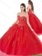 Best Selling Appliques Red Quinceanera Gowns with Beading