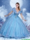 Classical Appliques Blue Sweet 16 Dresses with Cap Sleeves