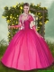 Exquisite V Neck Beading Quinceanera Gowns in Hot Pink