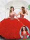 New Style Red Sweet 16 Gowns with Beading and Ruffles