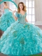 2016 New Arrivals Aqua Blue Sweet 16 Dresses with Beading and Ruffles