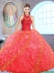 Cheap Appliques and Ruffles Quinceanera Gowns with High Neck
