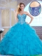 Exquisite Aqua Blue Sweet 16 Gowns with Beading and Ruffles