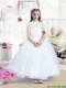 Simple High Neck Appliques Little Girl Dress with Tea Length