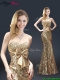 2016 Column Sequins Prom Dresses with Bowknot in Gold