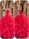 2016 Beautiful Beading and Ruffles Quinceanera Dresses in Coral Red