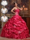 2016 Classical Coral Red Strapless Quinceanera Gowns with Appliques