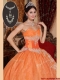 Beautiful Orange Red Quinceanera Gowns with Beading and Appliques