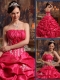 Beautiful Strapless Appliques Quinceanera Gowns in Coral Red