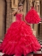 Elegant Coral Red Sweetheart Quinceanera Gowns with Beading