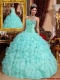 Perfect Beading and Ruffles Quinceanera Dresses in Apple Green