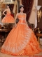 Wholesale Orange Red Ball Gown Floor Length Quinceanera Dresses