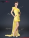 Sweet One Shoulder Watteau Train Prom Dresses in Yellow