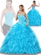 2016 Pretty Aqua Blue Detachable Quinceanera Dresses with Beading