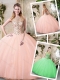 2016 Pretty Bateau Peach Quinceanera Dresses with Beading