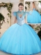 2016 Pretty Sweetheart Aqua Blue Quinceanera Dresses with Beading
